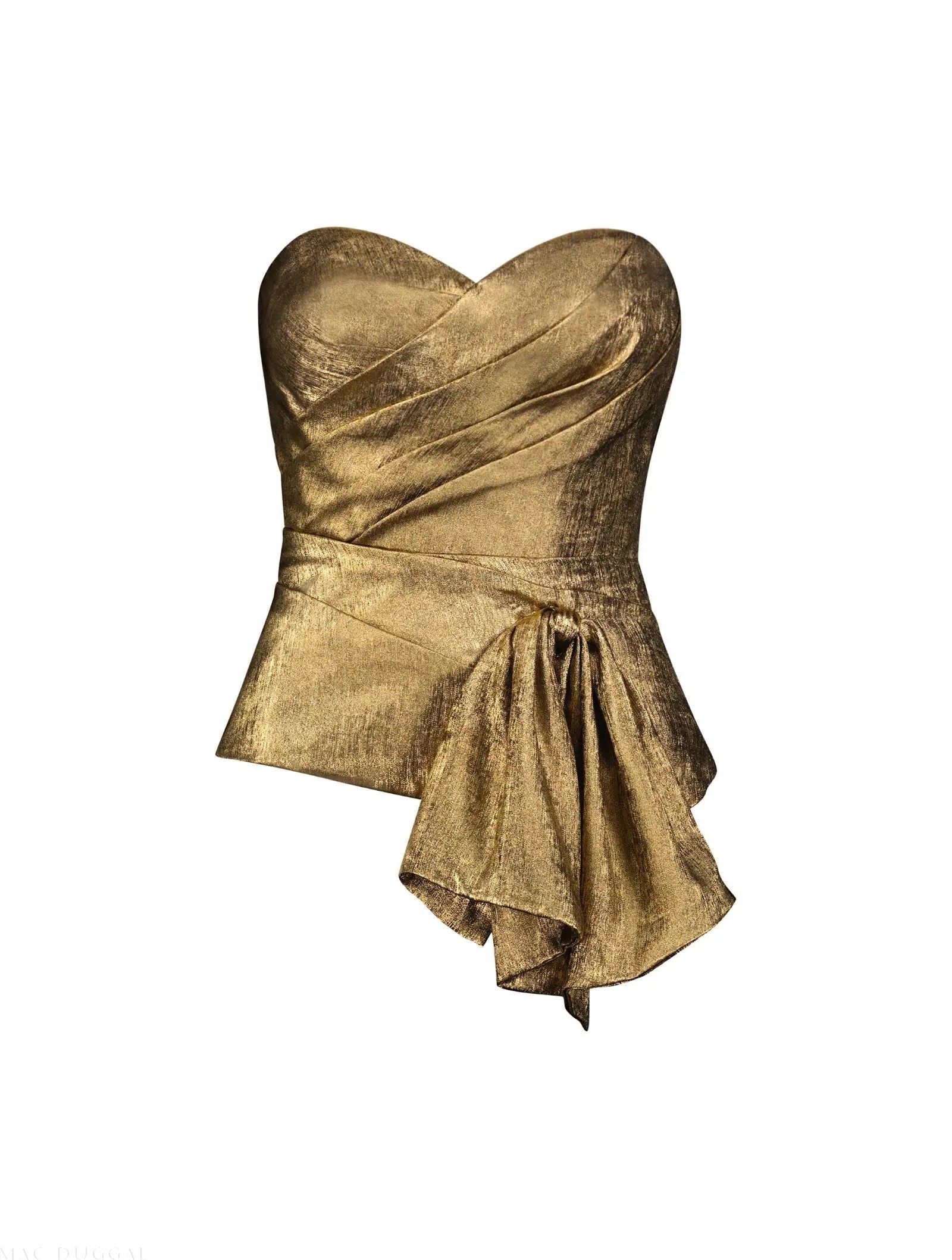 Gold Metallic Lamé Strapless Wrap Top With Bow Detail