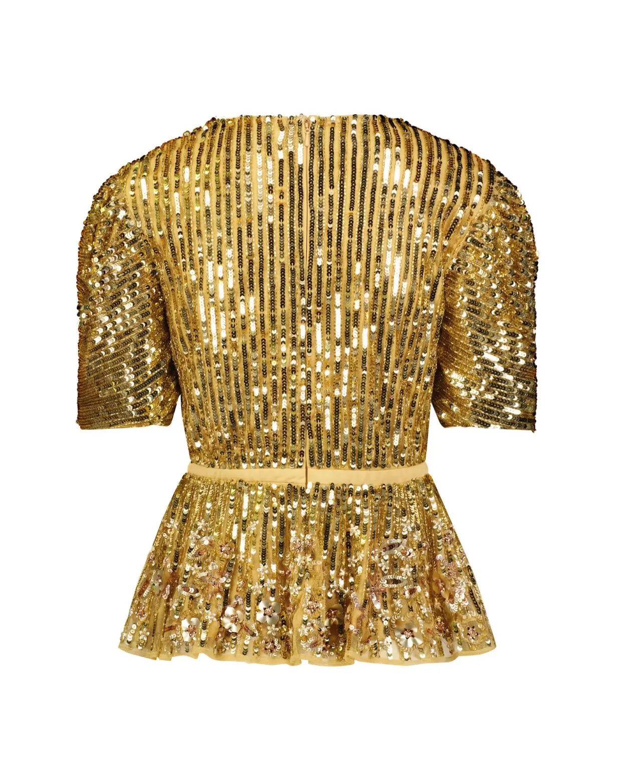 Gold Sequined Puff Sleeve Faux Wrap Top - FINAL SALE