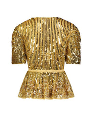 Gold Sequined Puff Sleeve Faux Wrap Top - FINAL SALE