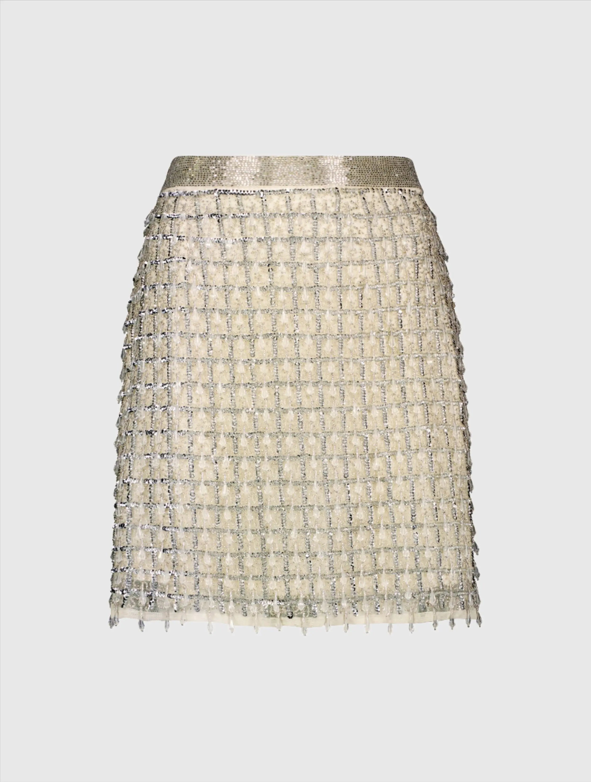 Silver and Beige Hand Beaded Mini Skirt - FINAL SALE