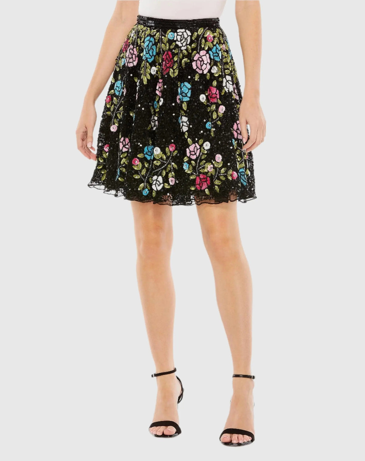 Black Sequined Floral Flowy A-line Mini Skirt - FINAL SALE