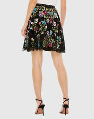 Black Sequined Floral Flowy A-line Mini Skirt - FINAL SALE