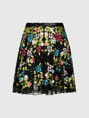 Black Sequined Floral Flowy A-line Mini Skirt - FINAL SALE