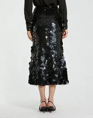 Black Paillette Sequin Midi Skirt