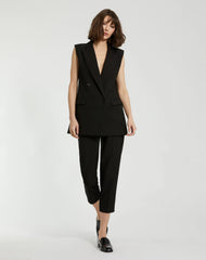 Black Tailored Crepe Sleeveless Blazer Vest - FINAL SALE
