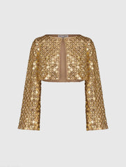 Gold Beaded Sequin Georgette Long Sleeve Cardigan