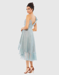 Gray Ruffled Faux Wrap Midi Dress