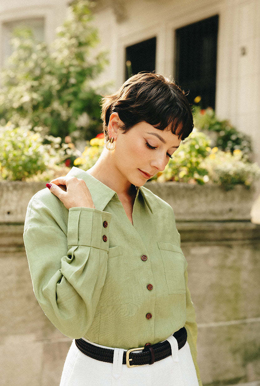 Benoite Linen Shirt - Olive Green