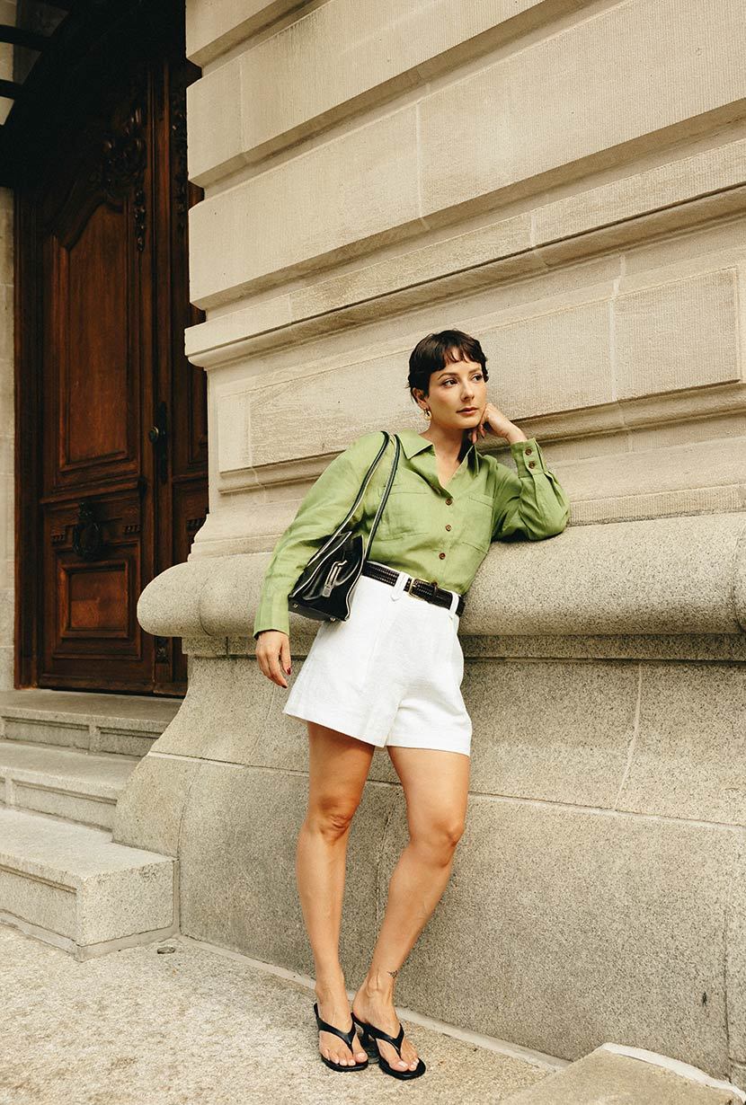 Benoite Linen Shirt - Olive Green