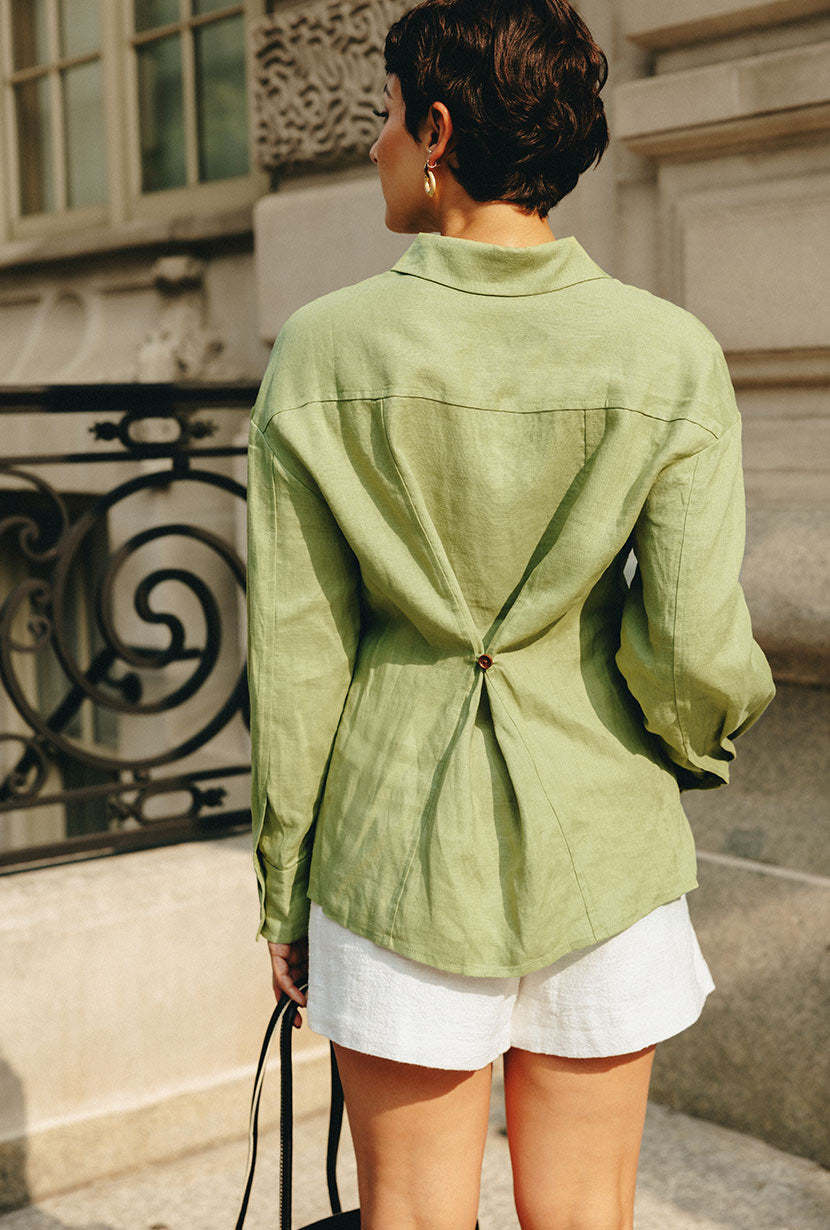 Benoite Linen Shirt - Olive Green