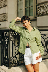 Benoite Linen Shirt - Olive Green
