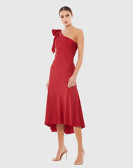 Red Satin One Shoulder Midi Dress - FINAL SALE