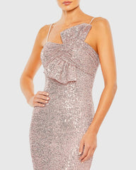 Pink Sequined Strapless Faux Bow Column Dress
