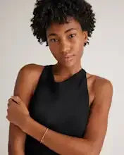 Black Washable Stretch Silk High Neck Midi Dress