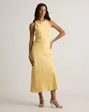 Butter Yellow Washable Stretch Silk High Neck Midi Dress