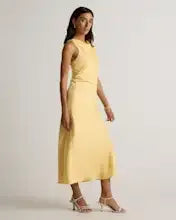 Butter Yellow Washable Stretch Silk High Neck Midi Dress