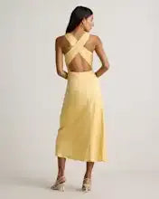 Butter Yellow Washable Stretch Silk High Neck Midi Dress