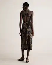 Caper Eclipse Washable Stretch Silk High Neck Midi Dress