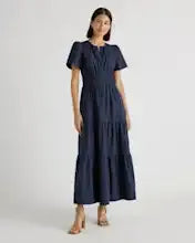 100% Organic Cotton Poplin Tiered Maxi Dress