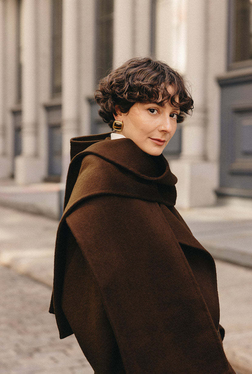 Carina Wool & Silk Scarf Coat - Chocolate