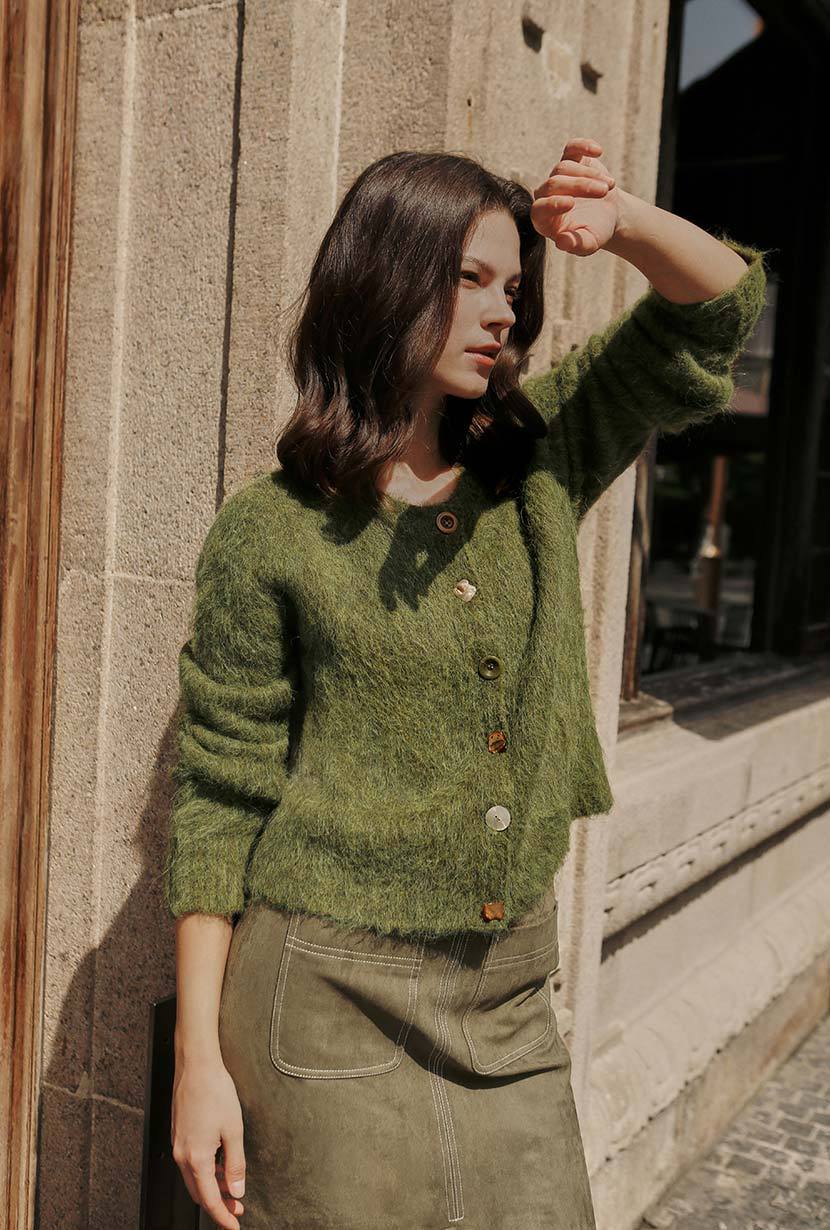 Brayden Alpaca Cardigan - Olive Green