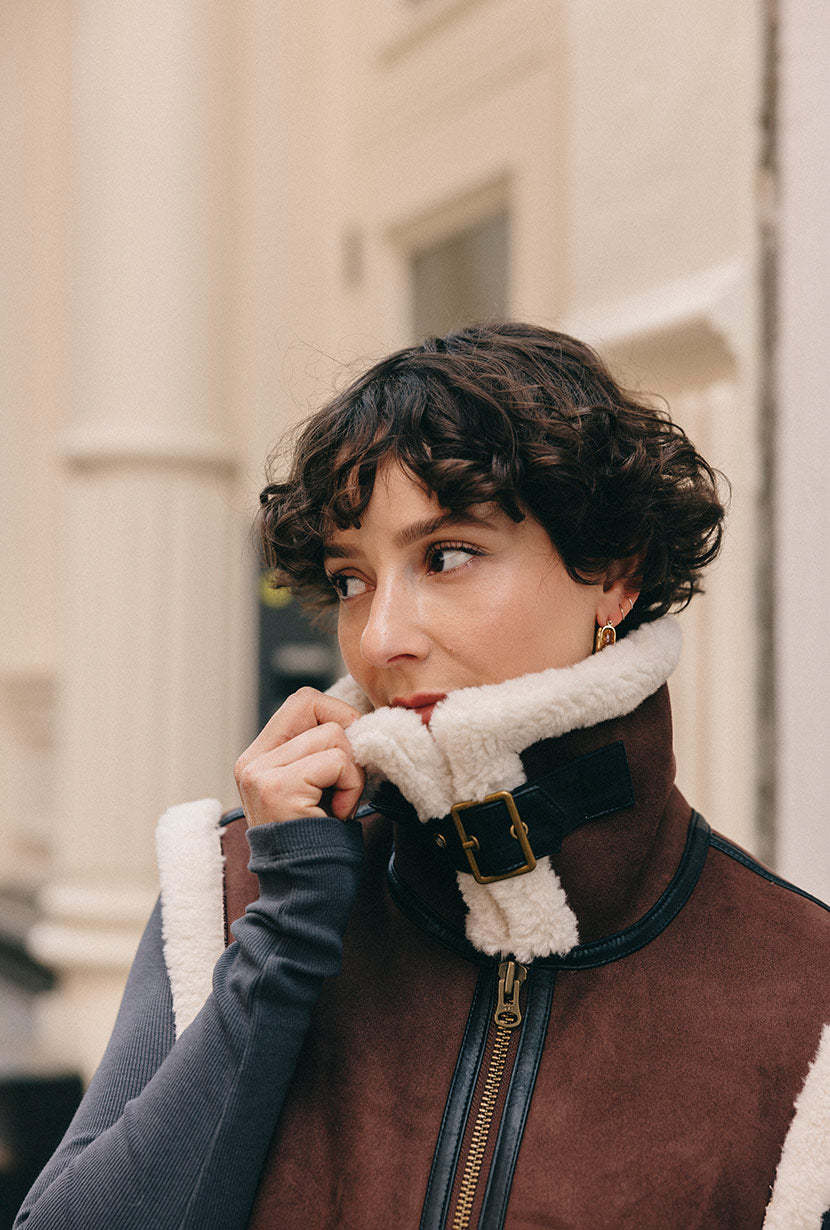 Camilla Shearling Vest Jacket - Chocolate