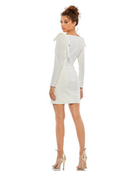 White Bow Shoulder Long Sleeve Sweetheart Fitted Mini Dress