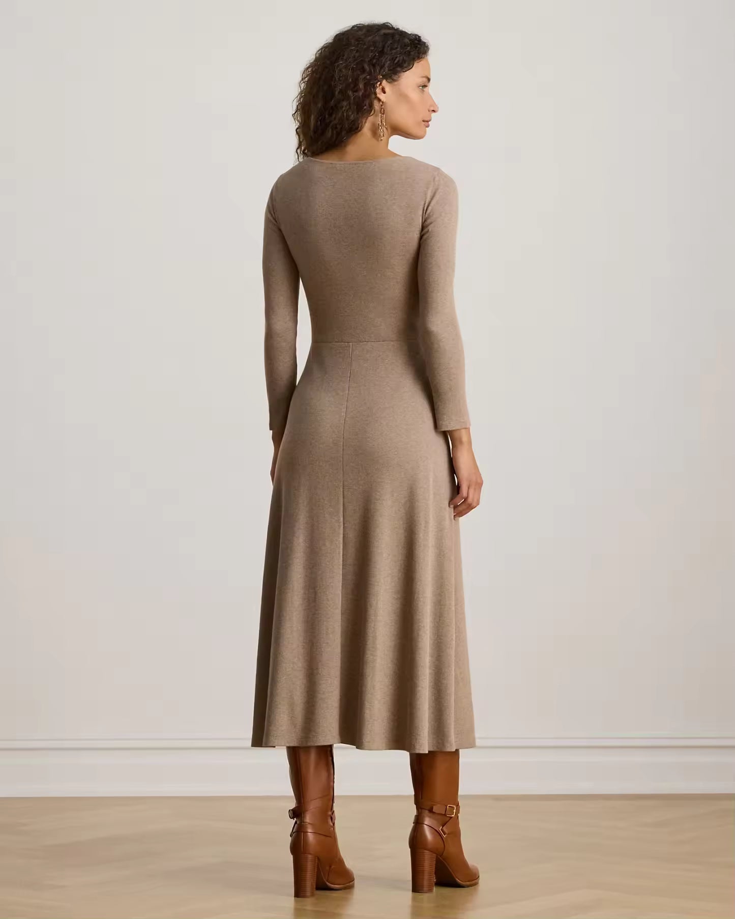 Buckle-Trim Rib-Knit Midi Dress